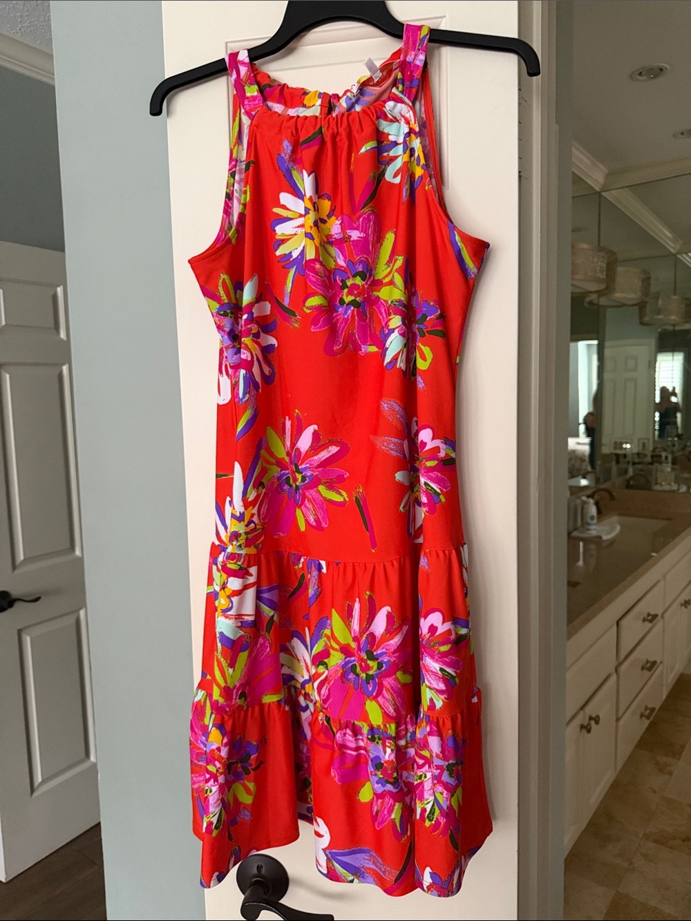 Jude Connally Red Floral Tiered Midi Dress